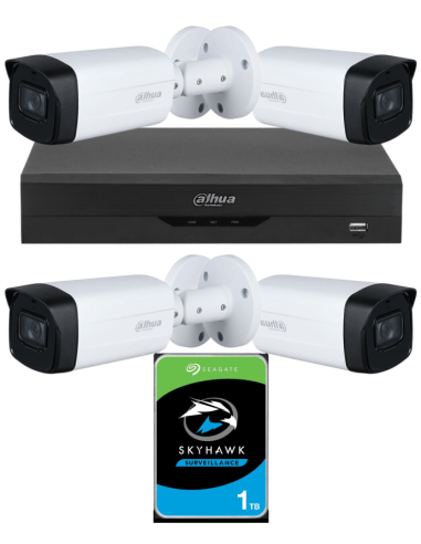 KIT DAHUA, DAH-A4IEXT5B80P, DVR + HDD + 4xCAMERA, 5MP, IR 80m