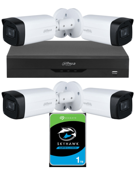 KIT DAHUA, DAH-A4IEXT5B80P, DVR + HDD + 4xCAMERA, 5MP, IR 80m