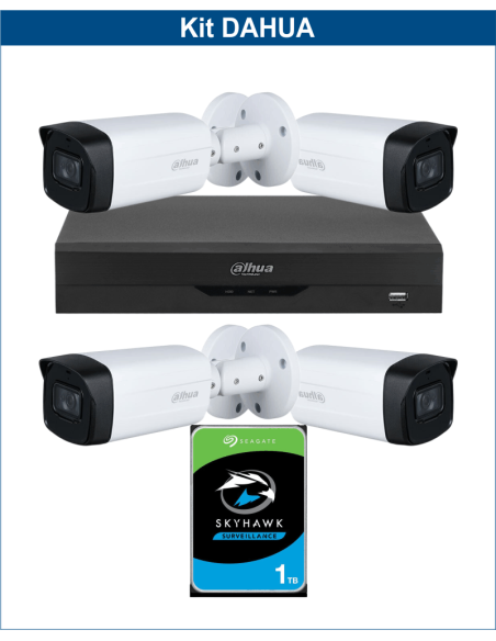 KIT DAHUA, DAH-A4IEXT5B80P, DVR + HDD + 4xCAMERA, 5MP, IR 80m