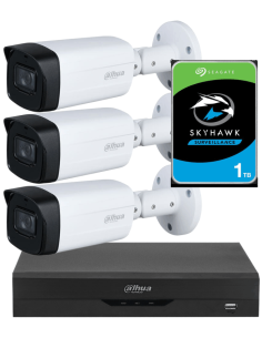 KIT DAHUA, DAH-A3IEXT5B80P, DVR + HDD + 3xCAMERA, 5MP, IR 80m 2