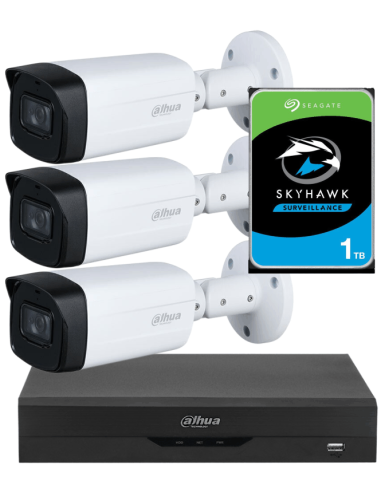 KIT DAHUA, DAH-A3IEXT5B80P, DVR + HDD + 3xCAMERA, 5MP, IR 80m