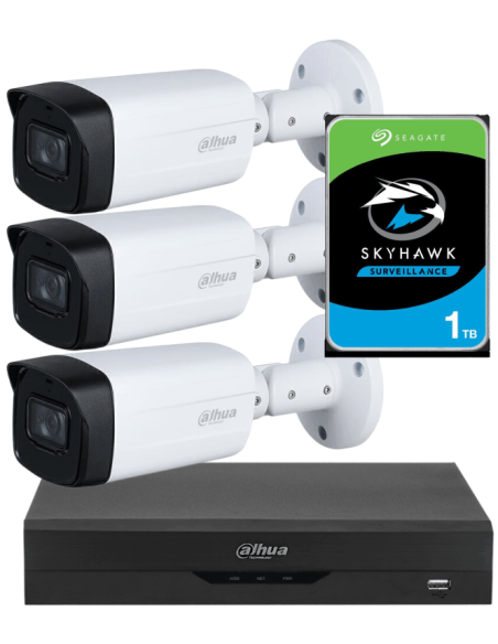 KIT DAHUA, DAH-A3IEXT5B80P, DVR + HDD + 3xCAMERA, 5MP, IR 80m