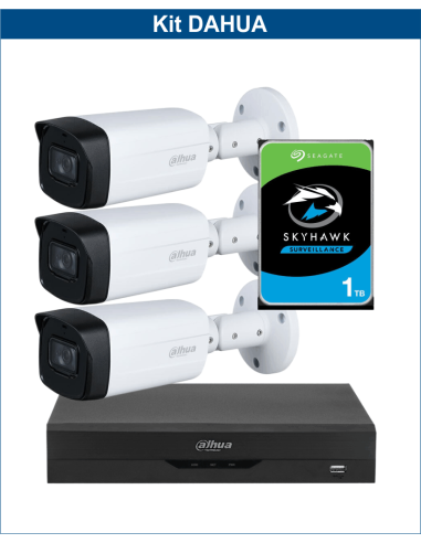 KIT DAHUA, DAH-A3IEXT5B80P, DVR + HDD + 3xCAMERA, 5MP, IR 80m