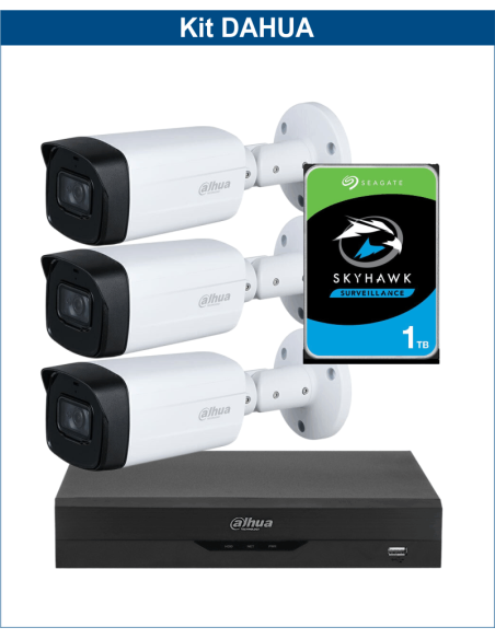 KIT DAHUA, DAH-A3IEXT5B80P, DVR + HDD + 3xCAMERA, 5MP, IR 80m