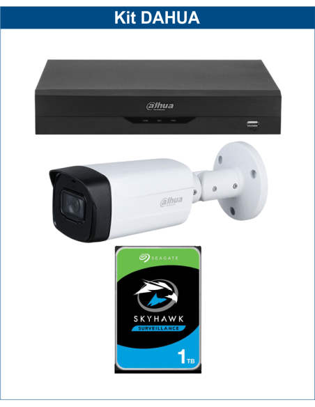 KIT DAHUA, DAH-A1IEXT5B80P, DVR + HDD + 1xCAMERA, 5MP, IR 80m