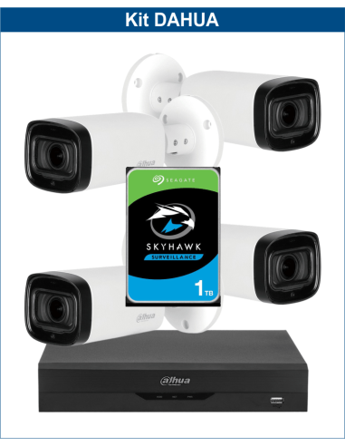 KIT DAHUA, DAH-A4IEXT5B60P, DVR + HDD + 4xCAMERA, 5MP, IR 60m
