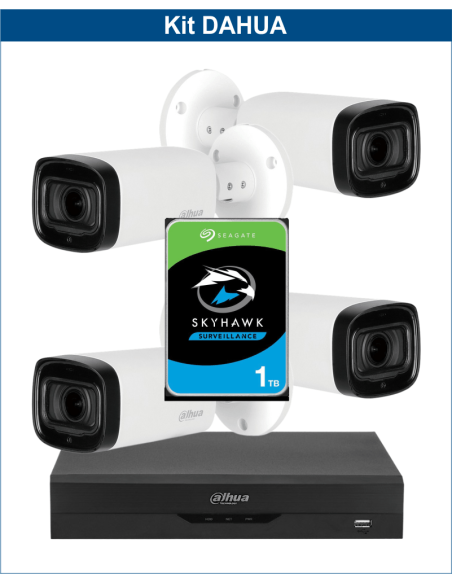 KIT DAHUA, DAH-A4IEXT5B60P, DVR + HDD + 4xCAMERA, 5MP, IR 60m