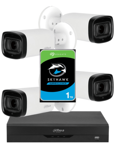 KIT DAHUA, DAH-A4IEXT5B60P, DVR + HDD + 4xCAMERA, 5MP, IR 60m