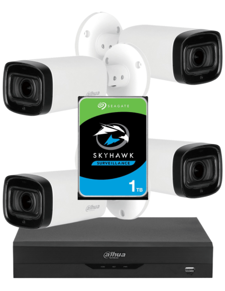 KIT DAHUA, DAH-A4IEXT5B60P, DVR + HDD + 4xCAMERA, 5MP, IR 60m