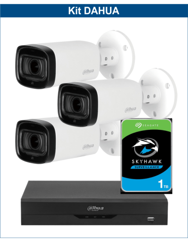 KIT DAHUA, DAH-A3IEXT5B60P, DVR + HDD + 3xCAMERA, 5MP, IR 60m