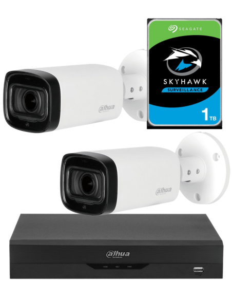 KIT DAHUA, DAH-A2IEXT5B60P, DVR + HDD + 2xCAMERA, 5MP, IR 60m