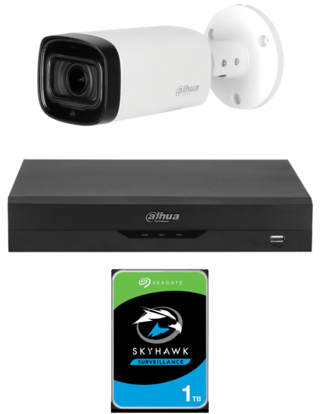 KIT DAHUA, DAH-A1IEXT5B60P, DVR + HDD + 1xCAMERA, 5MP, IR 60m