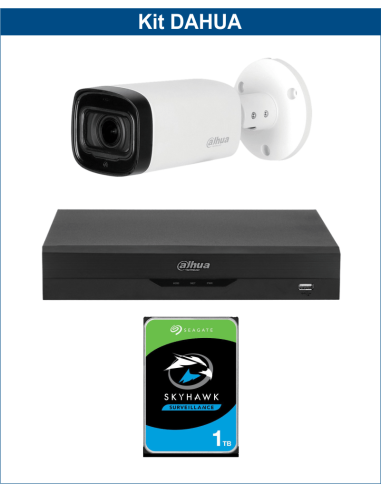 KIT DAHUA, DAH-A1IEXT5B60P, DVR + HDD + 1xCAMERA, 5MP, IR 60m