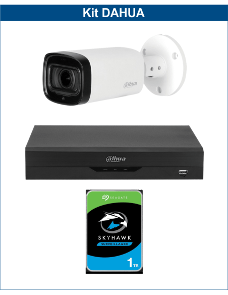 KIT DAHUA, DAH-A1IEXT5B60P, DVR + HDD + 1xCAMERA, 5MP, IR 60m