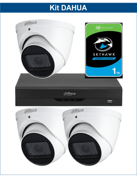 KIT DAHUA, DAH-A3IEXT5D60P, DVR + HDD + 3xCAMERA, 5MP, IR 60m