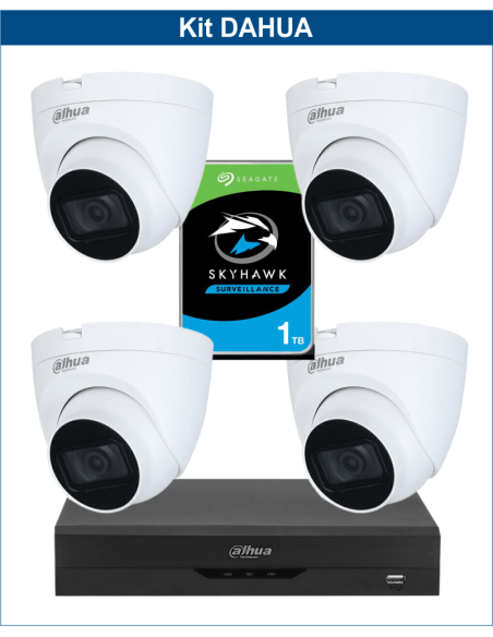 KIT DAHUA, DAH-A4IINT5D25P, DVR + HDD + 4xCAMERA, 5MP, IR 25m