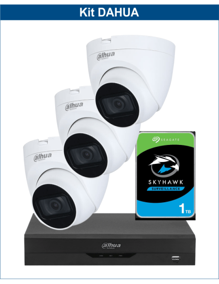 KIT DAHUA, DAH-A3IINT5D25P, DVR + HDD + 3xCAMERA, 5MP, IR 25m