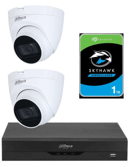 KIT DAHUA, DAH-A2IINT5D25P, DVR + HDD + 2xCAMERA, 5MP, IR 25m