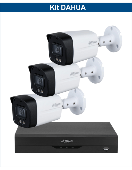 KIT DAHUA, DAH-A3IEXT5B40B, DVR + 3xCAMERA, 5MP, IR 40m