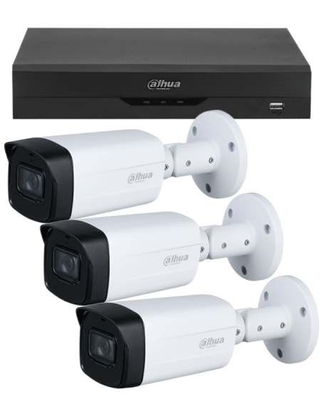 KIT DAHUA, DAH-A3IEXT5B80B, DVR + 3xCAMERA, 5MP, IR 80m