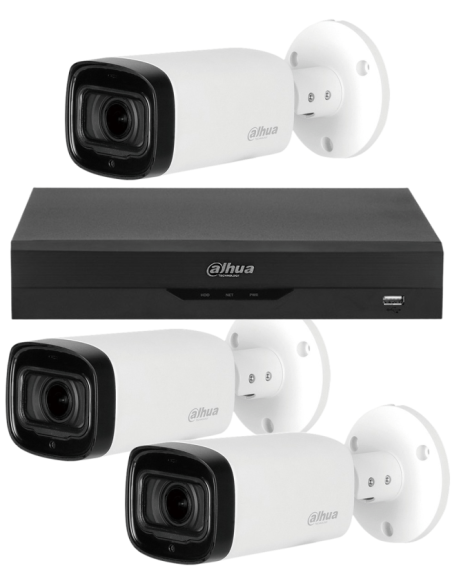 KIT DAHUA, DAH-A3IEXT5B60B, DVR + 3xCAMERA, 5MP, IR 60m