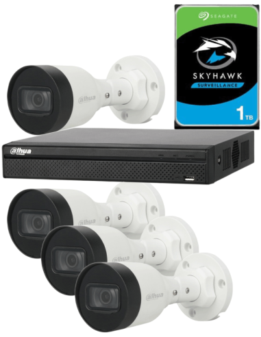 KIT DAHUA, DAH-IPP4IEXT2B30P, NVR + HDD + 4xCAMERA, 2MP, IR 30m
