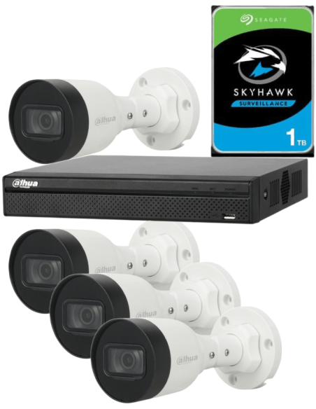 KIT DAHUA, DAH-IPP4IEXT2B30P, NVR + HDD + 4xCAMERA, 2MP, IR 30m