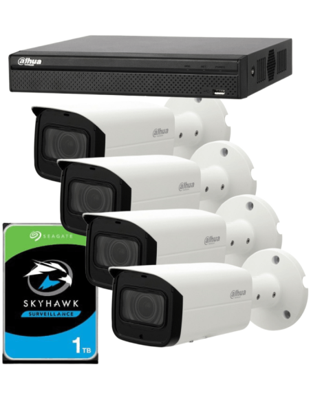 KIT DAHUA, DAH-IPP4IEXT2B60P, NVR + HDD + 4xCAMERA, 2MP, IR 60m