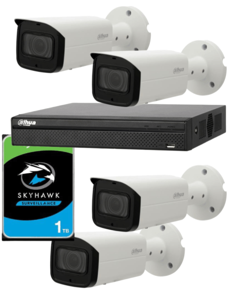 KIT DAHUA, DAH-IPP4IEXT2B50P, NVR + HDD + 4xCAMERA, 2MP, IR 50m
