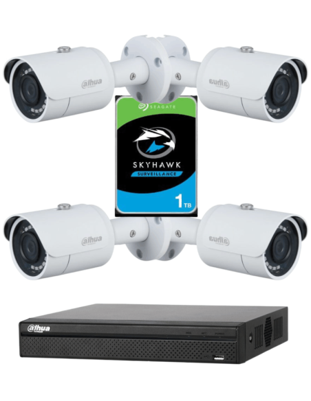 KIT DAHUA, DAH-IPP4IEXT2B30P, NVR + HDD + 4xCAMERA, 2MP, IR 30m