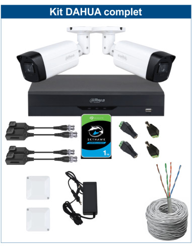 KIT DAHUA, DAH-A2IEXT2B80C, DVR + 2xCAMERA, 2MP, IR 80m