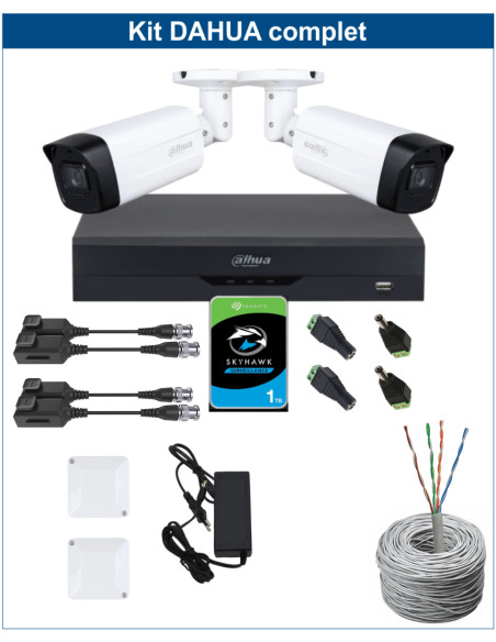 KIT DAHUA, DAH-A2IEXT2B80C, DVR + 2xCAMERA, 2MP, IR 80m