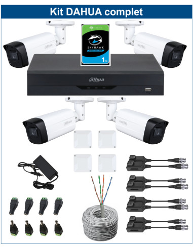 KIT DAHUA, DAH-A4IEXT2B80C, DVR + 4xCAMERA, 2MP, IR 80m