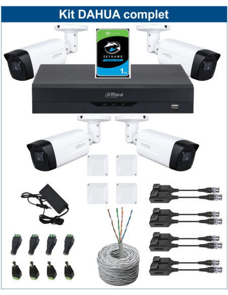 KIT DAHUA, DAH-A4IEXT2B80C, DVR + 4xCAMERA, 2MP, IR 80m