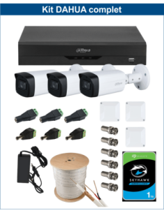 KIT DAHUA, DAH-A3IEXT5B80C, DVR + HDD + 3xCAMERA, 5MP, IR 80m