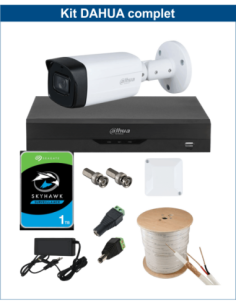 KIT DAHUA, DAH-A1IEXT5B80C, DVR + HDD + 1xCAMERA, 5MP, IR 80m