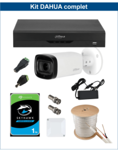 KIT DAHUA, DAH-A1IEXT5B60C, DVR + HDD + 1xCAMERA, 5MP, IR 60m