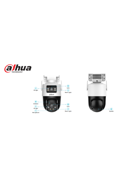 Camera supraveghere duala rotativa IP Dome WiFi PT Dahua P5D-5F-PV-0280B, 5 MP + 5 MP, 2.8 mm + 6 mm